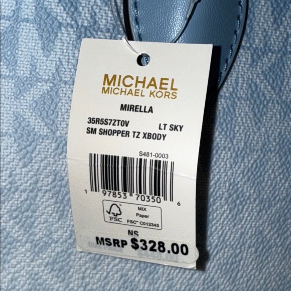 $328 NEW Michael Kors Light Blue and White Tote SHOPPER SMALL TOTE CROSSBODY - Picture 9 of 16